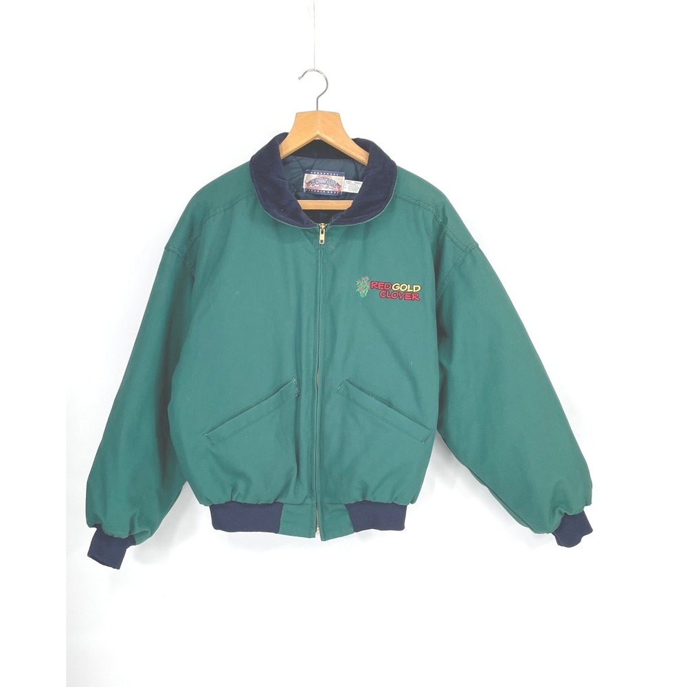 Vintage Dunbrooke Mens Jacket Medium Bomber Green Red Gold Clover Workwear